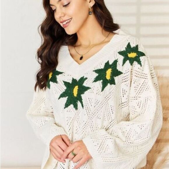 NWT Anthropologie POL Angie Open Weave V Neck Chenille Sweater Sz M - Picture 3 of 11